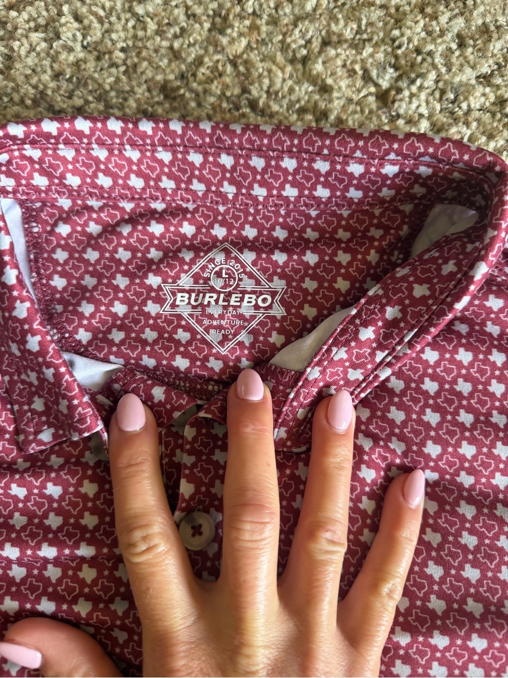 NWT YL BURLEBO maroon Texas polo - Picture 2 of 3